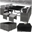 ENSEMBLE TABLE CHAISE DE JARDIN - TECTAKE - Salon de jardin MALAGA 6-10 placesPliable housse de protection incluse - Gris