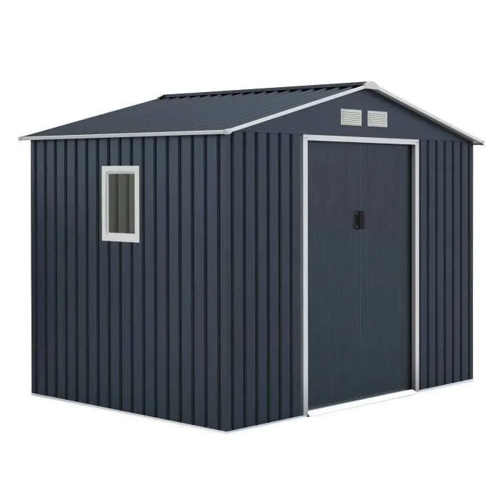 Abri de jardin en métal 5,29 m² - 277 x 191 x 202 cm - VENUS Kit d'ancrage inclus, 2 portes coulissantes, 1 fenêtre latérale Gris