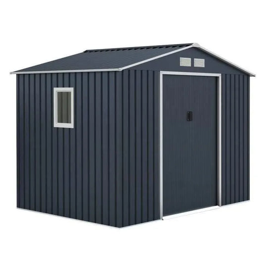 Abri de jardin en métal 5,29 m² - 277 x 191 x 202 cm - VENUS Kit d'ancrage inclus, 2 portes coulissantes, 1 fenêtre latérale Gris