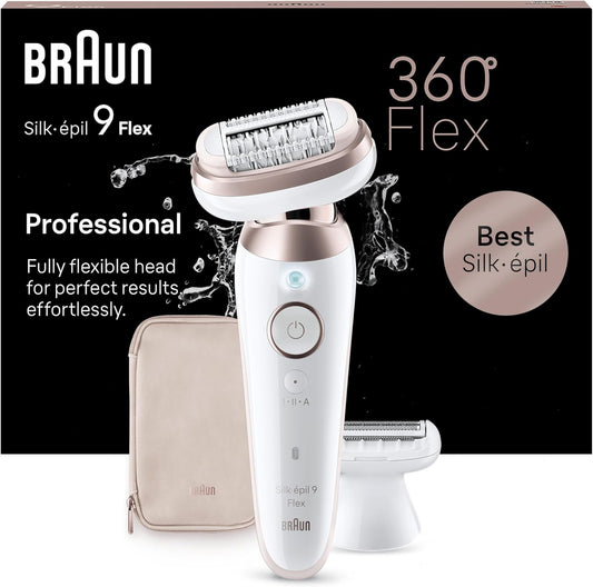 Braun Silk-épil 9 Flex, Épilateur, Tête flexible à 360°, Blanc/Rose, 9-030 3D